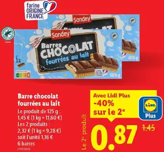 Lidl Barre chocolat fourrées au lait offre