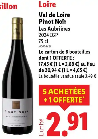 Lidl Val de Loire Pinot Noir Les Aubrières offre