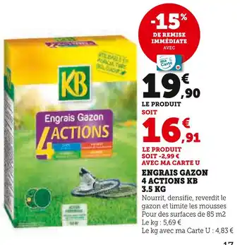 Hyper U KB Engrais gazon 4 actions kb 3.5 kg offre