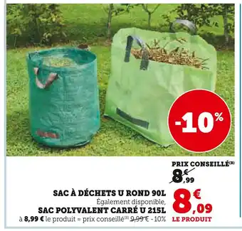 Hyper U U Sac à déchets rond 90l offre