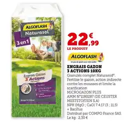 Super U ALGOFLASH Engrais Gazon 3 Actions 10kg offre