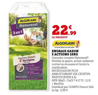 Super U ALGOFLASH Engrais Gazon 3 Actions 10kg offre