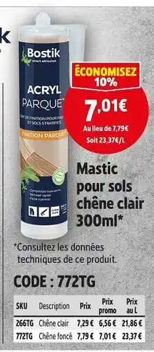 Screwfix Bostik Mastic pour sols chêne clair 300ml offre