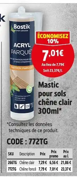 Screwfix Bostik Mastic pour sols chêne clair 300ml offre