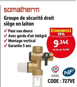 Screwfix SOMATHERM Groupe de sécurité droit siège en laiton offre