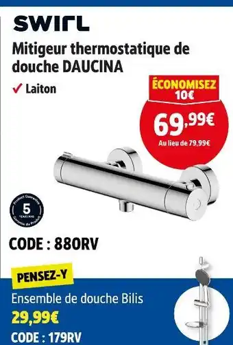 Screwfix SWIRL Mitigeur thermostatique de douche daucina offre