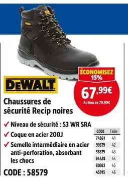 Screwfix DeWalt Chaussures de sécurité Recip noires offre