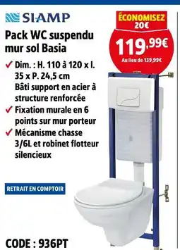 Screwfix SIAMP Pack wc suspendu mur sol basia offre