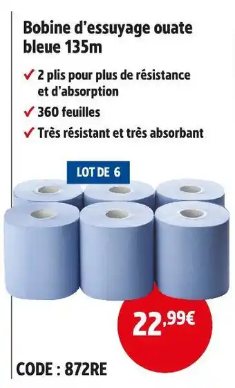 Screwfix Bobine d'essuyage ouate bleue 135m offre