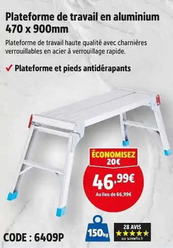 Screwfix Plateforme de travail en aluminium 470 x 900mm offre