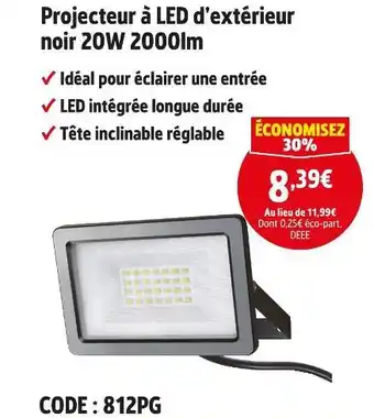 Screwfix LAP Projecteur à LED d'extérieur noir 20W 2000lm offre