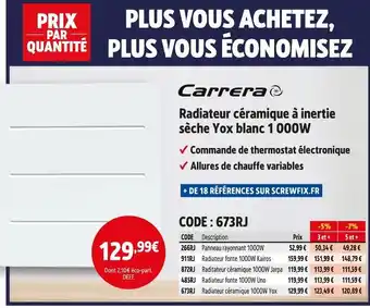 Screwfix Carrera Radiateur céramique à inertie sèche Yox blanc 1 000W offre