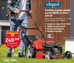 Screwfix SCHEPPACH Tondeuse à gazon rotative tractée ms225-53 53cm 224cm³ offre