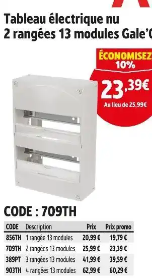 Screwfix ABB Tableau électrique nu 2 rangées 13 modules Gale’O offre