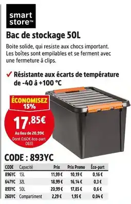 Screwfix smart store Bac de stockage 50L offre