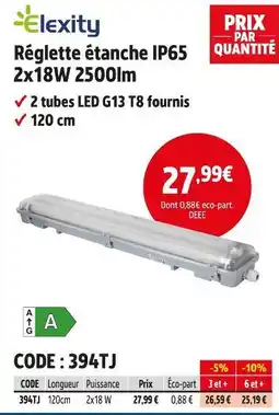 Screwfix Elexity Réglette étanche IP65 2x18W 2500lm offre