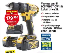 Screwfix DEWALT Visseuse sans fil DCD777M2T-QW 18V 2x4Ah Li-Ion XR offre