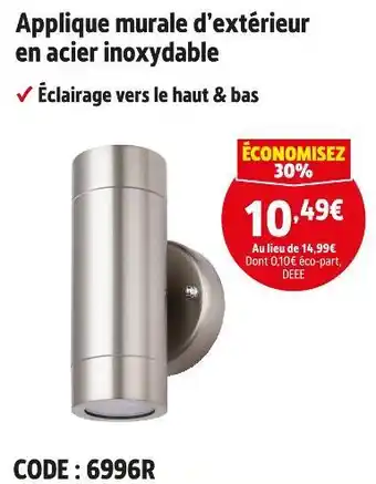 Screwfix Applique murale d'extérieur en acier inoxydable offre