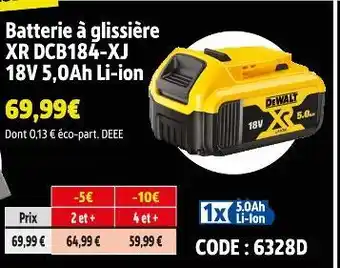 Screwfix DeWalt Batterie à glissière XR DCB184-XJ 18V 5,0Ah Li-ion offre