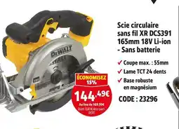 Screwfix DEWALT Scie circulaire XR DCS391 165mm 18V Li-ion - Sans batterie offre