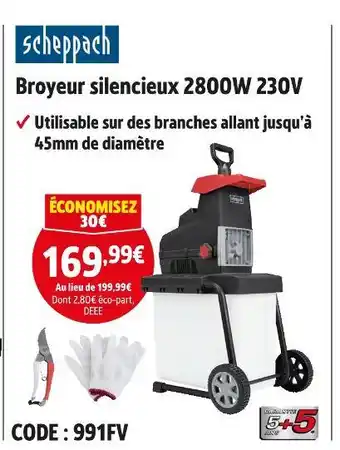 Screwfix Scheppach Broyeur silencieux 2800W 230V offre