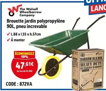 Screwfix The Walsall Wheelbarrow Company Brouette jardin polypropylène 90L, pneu increvable offre