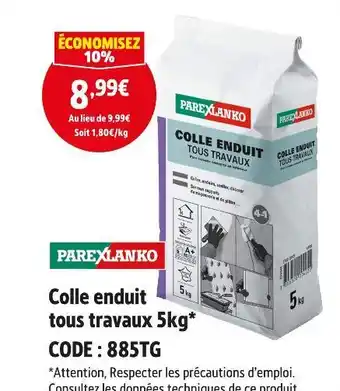 Screwfix PAREXLANKO Colle enduit tous travaux 5kg offre