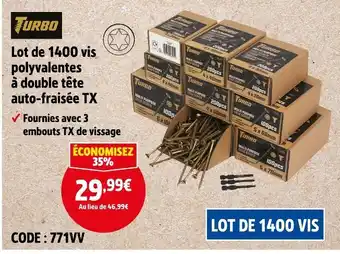 Screwfix Turbo Lot de 1400 vis polyvalentes à double tête auto-fraisée TX offre