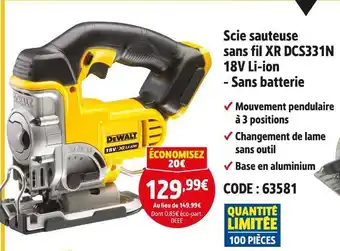 Screwfix DEWALT Scie sauteuse sans fil xr dcs331n 18v li-ion - sans batterie offre