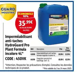 Screwfix HYDROGUARD PRO Imperméabilisant anti-taches formule vegetale incolore 4l offre