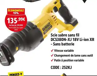 Screwfix DEWALT Scie sabre sans fil DCS380N-XJ 18V Li-ion XR - Sans batterie offre