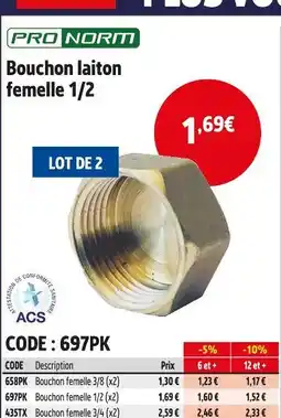 Screwfix Pro Norm Bouchon laiton femelle 1/2 offre