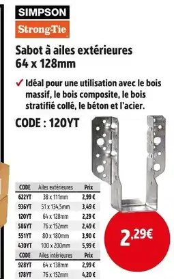 Screwfix Sabot à ailes extérieures 64 x 128mm offre