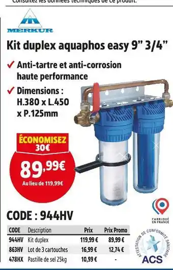 Screwfix MERKUR Kit duplex aquaphos easy 9” 3/4” offre