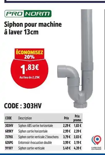 Screwfix Pro Norm Siphon pour machine à laver 13cm offre