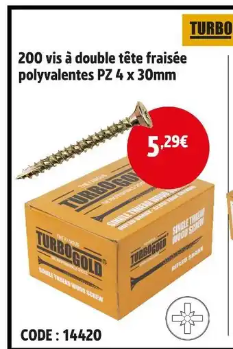 Screwfix TURBOGOLD 200 vis à double tête fraisée polyvalentes PZ 4 x 30mm offre