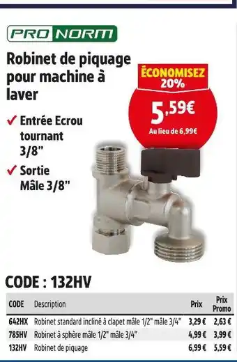 Screwfix PRO NORM Robinet de piquage pour machine à laver offre