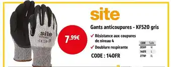 Screwfix SITE Gants anticoupures - kf520 gris offre