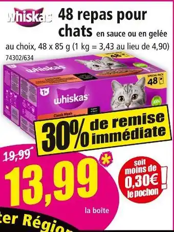 Norma WHISKAS 48 repas pour chats offre