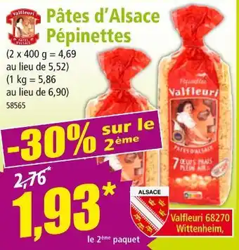 Norma Valfleuri Pâtes d'Alsace Pépinette offre