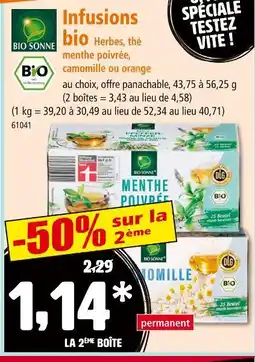 Norma BIO SONNE Infusions bio Herbes, thé menthe poivrée, camomille ou orange offre