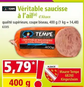 Norma TEMPÉ Véritable saucisse à l'ail d'Alsace offre