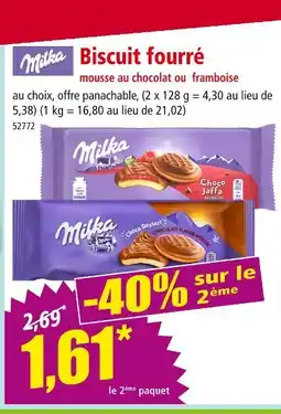 Norma Milka Biscuit fourré mousse au chocolat ou framboise offre