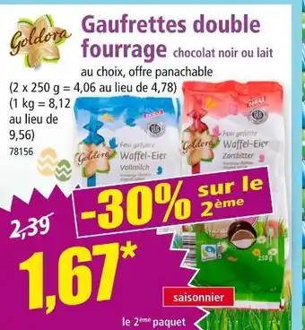 Norma GOLDORA Gaufrettes double fourrage chocolat noir ou lait offre