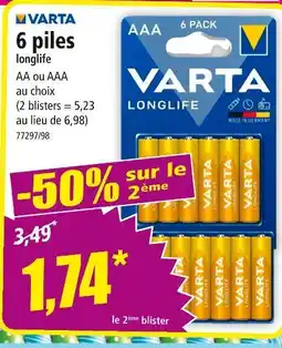 Norma VARTA 6 piles longlife offre