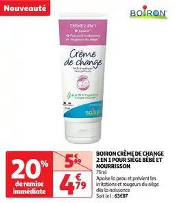 Auchan Boiron crème de change 2 en 1 pour siège bébé et nourrisson offre