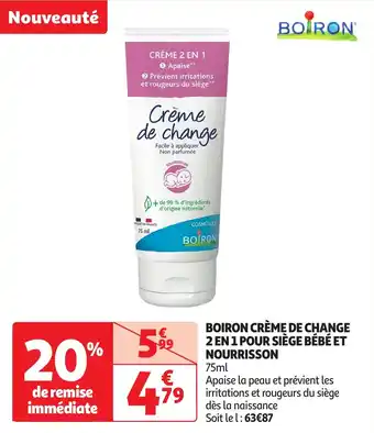 Auchan Boiron crème de change 2 en 1 pour siège bébé et nourrisson offre