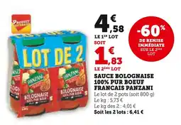 Super U PANZANI Sauce bolognaise 100% pur boeuf francais offre