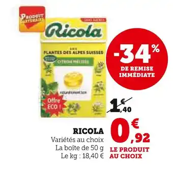 Super U Ricola Ricola Variétés au choix offre