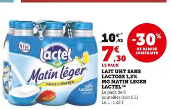 Super U Lactel Lait UHT sans lactose 1,2% MG Matin Léger offre